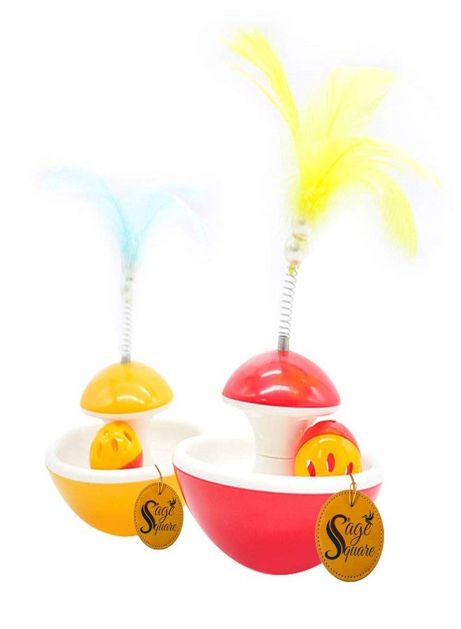 Sage Square Rolling Interactive Tumbler Pet Friendly Cat Toy/Feather Teaser/Training Toy for Cat/Kitten/Puppy (Yellow) - Image 3